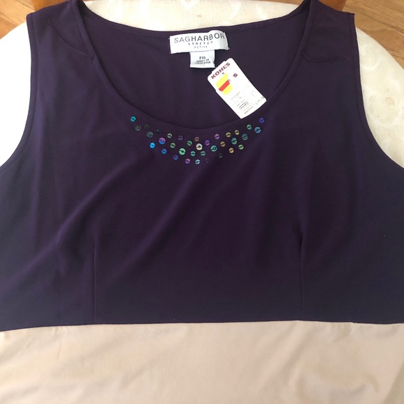 SagHarbor 2Toned Purple-Beige Sleeveless Blouse - Picture 7 of 8